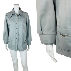 Vintage 70s Light Gray Polyester Top Long Sleeve Women's Shirt B 43"